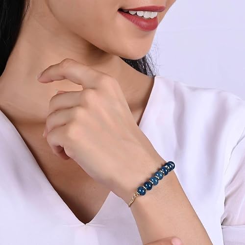 Vista 103 de Gempires - Pulsera de cuentas redondas naturales, chapada en oro amarillo de 14 quilates, joyería hecha a mano, pulseras ajustables para mujer