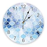 Matériel: PVC. yuandd Horloge Murale à imprimé Bleu marocain Art Mural Silencieux sans tic-tac Montre Murale Ronde pour la décoration de la Maison Meilleur Cadeau