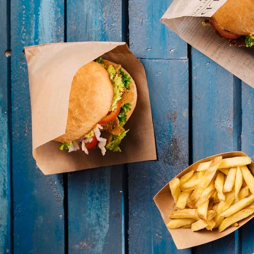 BIOZOYG 1000 Stück braune Snacktaschen 16x16 cm Papier I Burger Papier fettdicht I Dönertasche biologisch abbaubar I Snacktüten kompostierbar I Antihaftpapier ungebleicht I Burgerpackpapier