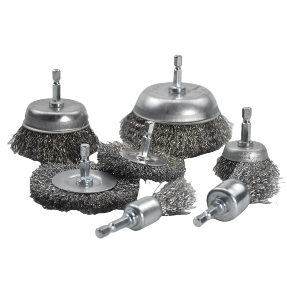 1 set di spazzole a gambo esagonale, tipo penna a tazza, spazzola metalIica in acciaio al carbonio, utensile abrasivo alimentato in metallo