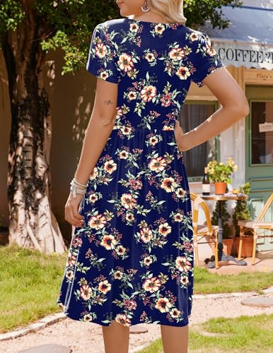 Image of HOTOUCH Women's Summer A-Line Midi Dresses 2026 Casual Floral Short Sleeve T-Shirt Dress Flowy Beach Sundress with Pockets