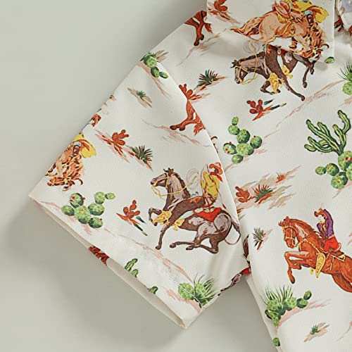 Western Baby Boy Clothes Cow Print Shirts Short Sleeve Button Down Lapel Neck Tops Summer T-Shirt 6M-4T4