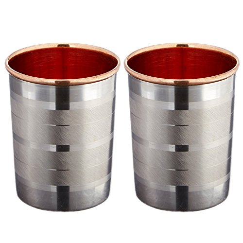 PARIJAT HANDICRAFT Handmade pure copper glass cup for water Copper Tumbler Copper water glass Copper water tumbler Copper cup for health benefits set of 2 Steel Copper Luxury