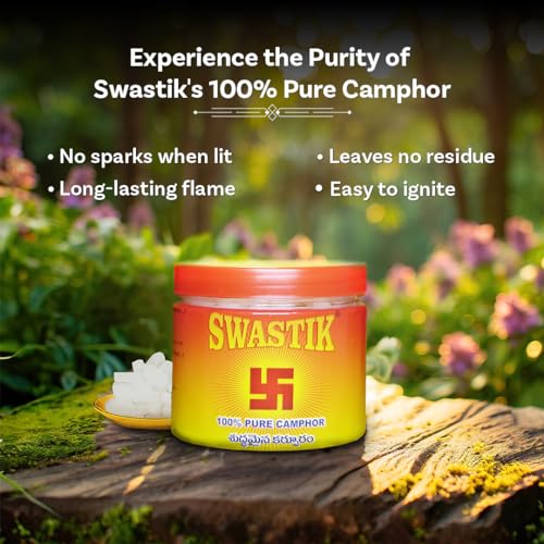 Image of Swastik 100% Pure Camphor Tablets Jar | for Pooja, Hawan & Fragrance | Multipurpose Use in Home, Office & Temple 250 Grams (Pack of 1)