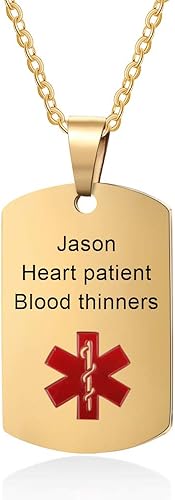 Miniatura 3 de kaululu Collar de alerta médica de acero inoxidable grabado con etiqueta de identificación médica de emergencia, collar de alerta médica para
