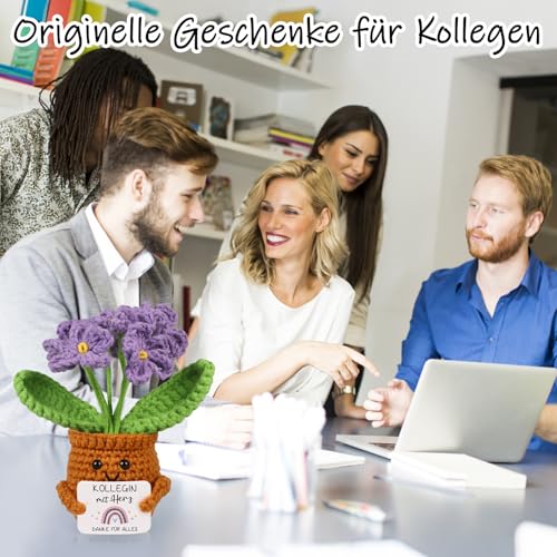 WenmthG Pocket Hug Positive Lila Vergissmeinnicht Dankeschön Geschenke Geschenk für Kollegen Kollegin Chef, Gestrickte Vergissmeinnicht Anti Stress Abschied Büro Geschenke für Kollegen