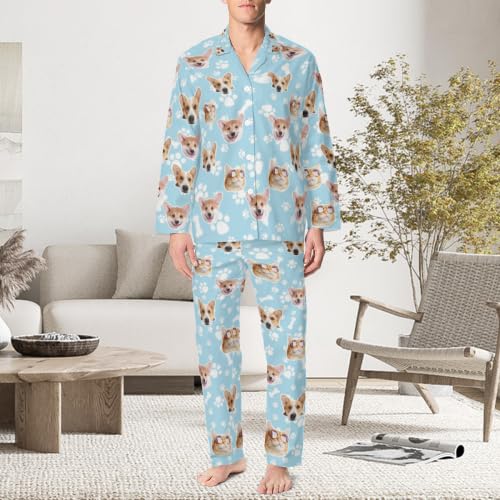 Custom Face Pajamas for Women Men,Personalized Dog Cat Pet Pajamas Set,Christmas Long Sleeve Sleepwear Pjs4