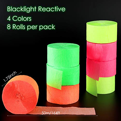 Willbond 8 Rolls 1312.3 Ft Totally Crepe Paper Streamers Glow Party Crepe Paper Streamer Roll Fluorescent Neon Crepe Paper Streamers For Blacklight Party Halloween Party Neon Party #TOP1