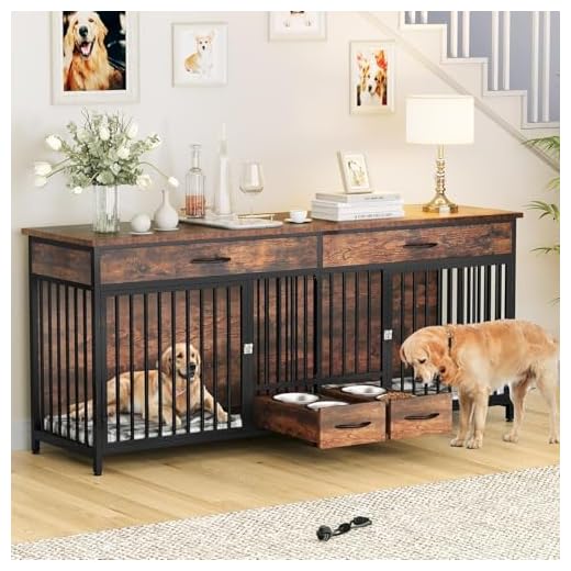 Stylish Double Dog Crate with Feeder