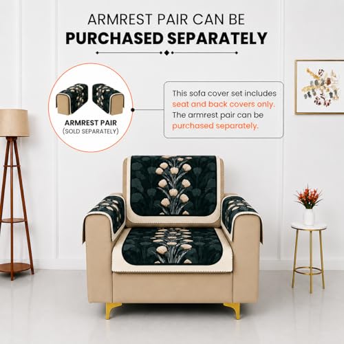 Image of Homerz Premium 'Luxe Series' Sofa Cover | Holland Velvet Fabric | Smooth Finish | Anti-Slip Fleece Backing Couch Protector (Terrace Vein, 1 Seater, Seat Cover with Backrest)