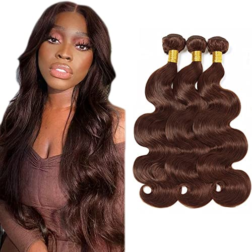 Brown Body Wave Human Hair Bundles Chocolate Brown Bundles Human Hair 20 22 24 Inch Brazilian Dark Brown Remy Hair 3 Bundles Double Weft Hair Extensions For Women Color #4 Bundle