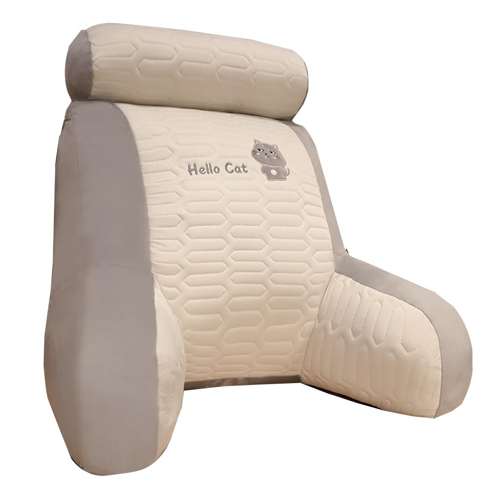 Reading Pillow For Bed Sofa Adult Extra Large,Reading Cushion With Arms Neck Support Detachable Backrest Pillow Washable,for Reading Relaxing Watching TV Games ( Color : Light grey , Size : 65x60cm )