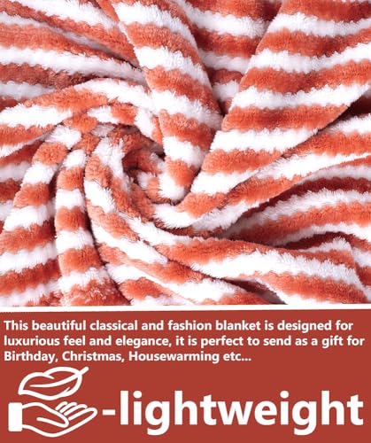 Image of BSB HOME Premium Jacquard Plush Double Blanket | 300 GSM Lightweight Cozy Soft for Bed, Sofa, Couch, Travel & Camping| 220x230 cm or 86x90 inches|Orange & White