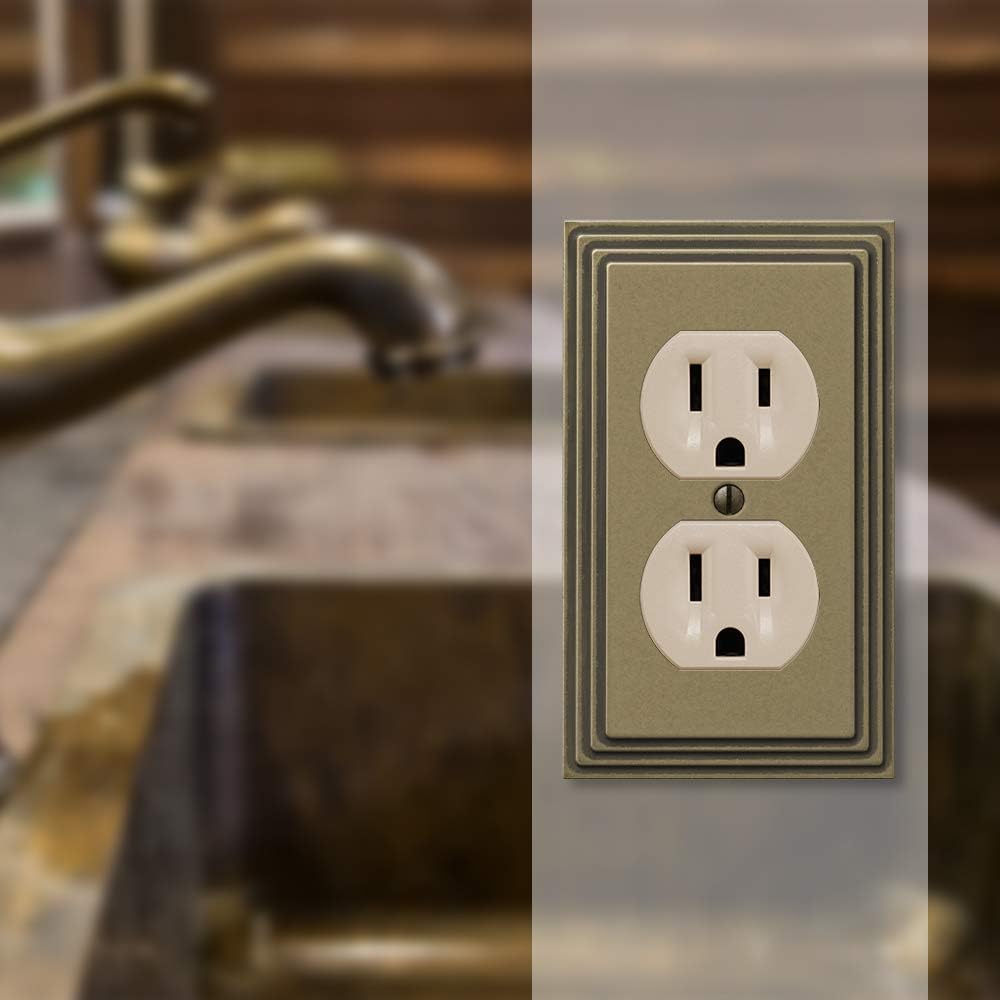 Amerelle Steps Single Duplex Cast Metal Wallplate in Rustic Brass Cast