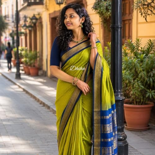 Image of Gadwal Cotton Silk Checked Saree for Women | Pure Kalyani Cotton Checked Saree with Zari Border Tassels & Blouse | Kanjivaram Linen Silk | Handloom Weave