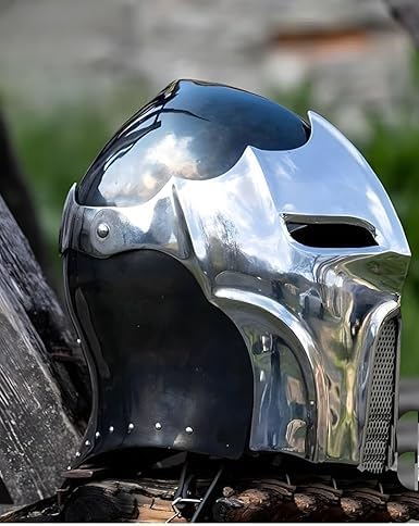 Medieval Knight Full Face Steel Helmet – Gothic Warrior Armor Helmet for Cosplay, LARP & Display.