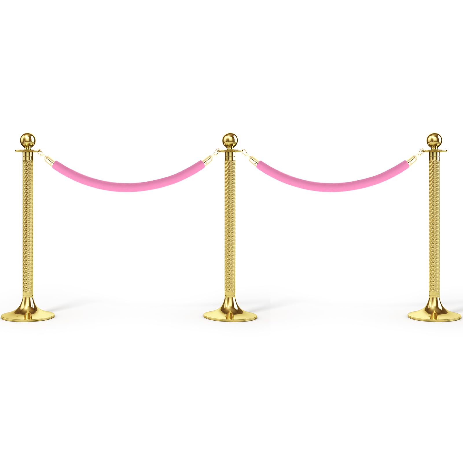 PATIKIL 4 Pies Rosa Claro Terciopelo Puntal Cuerda, 2 Paquete Multitud Control Barrera Cuerda con Presión Ganchos para Publicaciones Soportes Cola Divisor Hotel Teatro, Golden