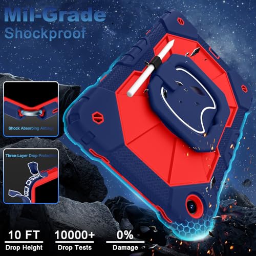 Image of WESOROL Case for Galaxy Tab A11 Plus /A9 Plus 11 Inch,Shockproof Cover for Samsung Tablet A11+ /A9+ Case with Screen Protector 360 Rotating Stand Pencil Holder Shoulder Strap,Navy Red