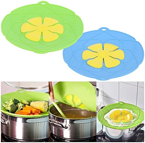 TBoxBo 2 Pcs Spill Stopper Silicone Cover,Overflow Stopper Lid,Reusable Boil Over Spill Stopper,Splatter Lid,for Pans Microwave and Skillets,Multi-Function Kitchen Tool,10.2 Inches