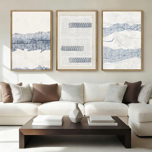 IARTTOP Large Blue Coastal Framed Wall Art 16x24 Inch Whi...