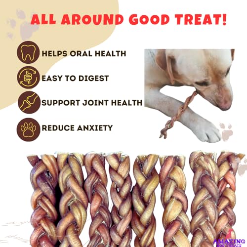Amazing Dog Treats 6\" Braided Bully Stick (10 Pcs/Pack) - Bully Stick for Dogs - Made from Premium Grass Fed Argentinian Beef - Thumbnail 4