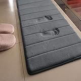 ainstsk lang Memory Foam Badvorleger, 49,8 x 160 cm Mikrofaser rutschfeste saugfähig schnell trocknend Badezimmer Teppich Teppich, Wasser saugfähig, Silberfarben und Grau, 50cm x 160cm
