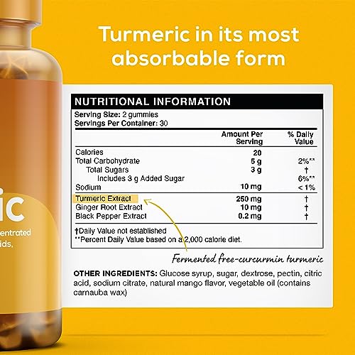𝗪𝗜𝗡𝗡𝗘𝗥 𝟮𝟬𝟮𝟯* Turmeric Gummies For Adults, Turmeric Curcumin, Black Pepper, Ginger Root - Turmeric Vitamin Supports Absorption, Joints And Immune System, Vegan, 60 Ginger Turmeric Gummies #TOP1