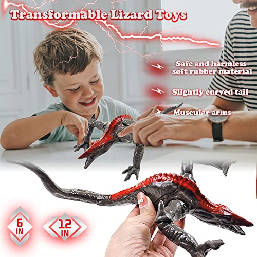 Animal Toys Action Figures Soft Glue Monster Toys With Movable Joints, Cool Burst Prehistoric Behemoth Lizard Toy Monster Figures Gifts Dinosaur Toys For Kids Birthday (2Nd Evolution Form- Flame Red) #TOP4