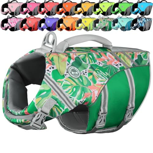 VIVAGLORY Sports Style Hundeschwimmweste, Rettungswesten Für Hunde Bootfahren, Auftrieb & Schwimmhilfe, Schwimmweste, L, Grün