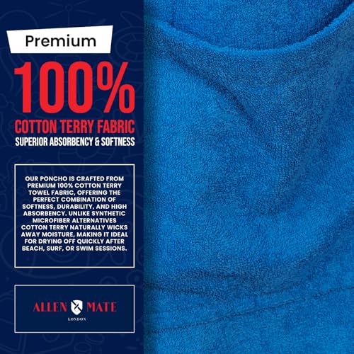 Image of ALLEN & MATE 100% Cotton Kids Hooded Surf Poncho Changing Robe, Quick Absorbent Wearable Swim Towel Boys & Girls, 6-13 Years