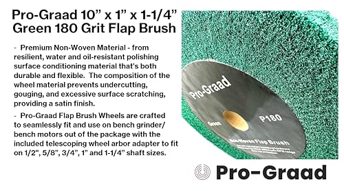 Image of 10 inch x 1 inch Green P180 Non-Woven Bench Grinder Polishing Burnishing Satin Finishing Flap Brush Wheel for Aluminum Copper Metal Golf Club Refurb, Compatible for 1 /2 inch, 5 /8 inch, 3 /4 inch, 1-1 /4 inch Shaft