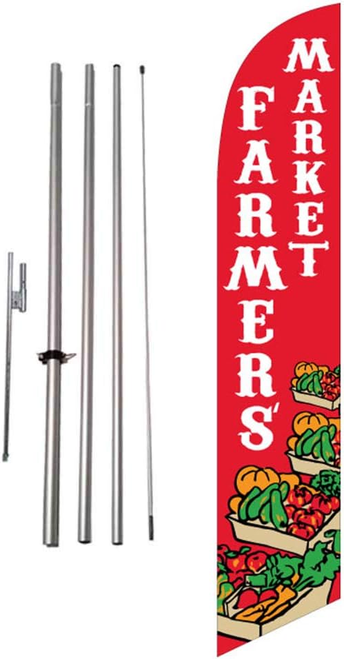 Farmers Market Advertising Feather Banner Swooper Flag Sign with Flag Pole Kit and Ground Stake