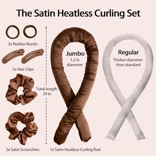 Heatless Curlers Set - Vivasmile Heatless Hair Curler To Sleep In, No Heat Satin Heatless Curls Overnight Rods Curling For Long Short Hair Volume Women Styling Tools Brown - 4