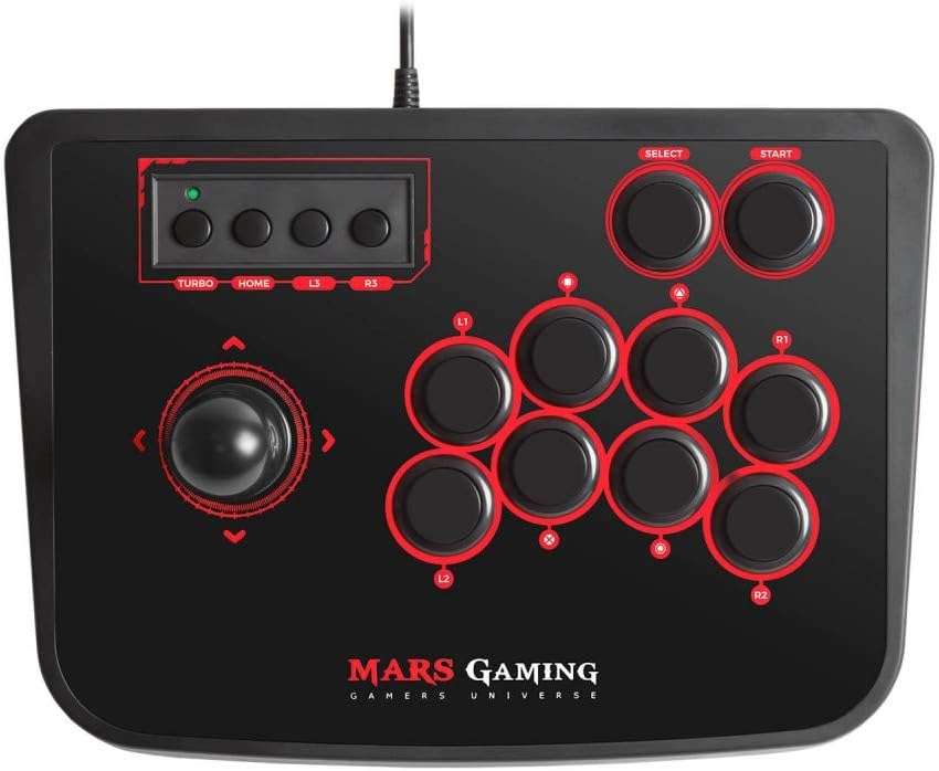MARS Gaming MRA – Controller Retro Arcade Stick (Mechanical Switches, Turbo Mode, Ergonomic Design, 14 Buttons, High Performance Joystick), Black