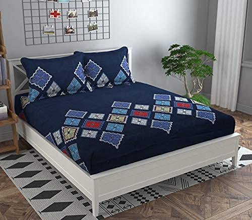 D Imports MIL Presents FIT-UP Collection Quality Bed Sheet Navy Blue Triangle Multi Color Shade with Printed Design Comes with 1 Double Bed Sheet 108*108 inch, 2 Pillow Covers