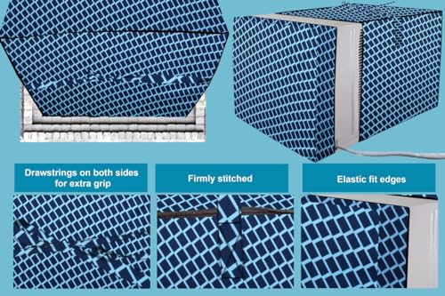 Image of Stylista window ac cover suitable for O-General 1.5 Ton AXGB18CHAA-B, Check Blue Color Elastic fit Cover for front and rear Of Window Ac