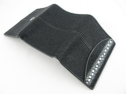 Pelgio Genuine Row Diamond Stingray Skin Leather Trifold Wallet Black (Black) #TOP3