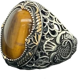 Men Handmade Ring, Tiger Eye Stone Ring, Natural Gemstone Ring, Vav Motif Ring,Turkısh Handmade 925k Sterling Silver Ring, Gift For Him
