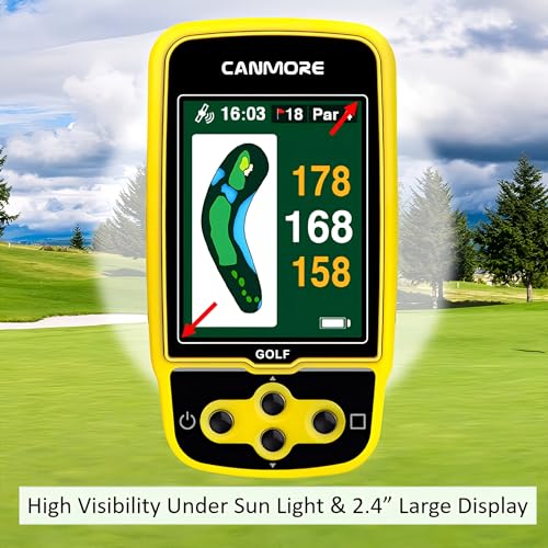 CANMORE HG500 Golf-GPS, extra großes, gut ablesbares Farbdisplay, vorinstallierte 41.000 Kurskarte, weltweite Form des Grüns und des Fairways (gelb)