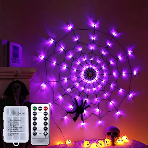 Deluisho Lumières de Toile D'araignée di Halloween, Lumières D'araignée Imperméables D'Halloween LED Lumières de Télécommande D'Halloween pour la Décoration D'intérieur et D'extérieur D'halloween Cover