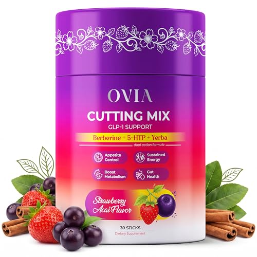 OVIA Cutting Mix Craving Control & Weight Management Powder with Yerba Mate Berberine 5-HTP Inulin FOS L-Theanine Chromium Cinnamon & Ginger - Strawberry Acai - 30 Sticks