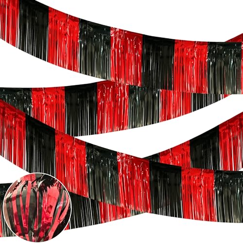 Image of 4 Packs Total 39 Feet Parade Floats for Trailer Car, Black Red Foil Fringe Garland Tinsel Streamers Banner Table Skirts for Graduation Homecoming Wedding Birthday Party Decor