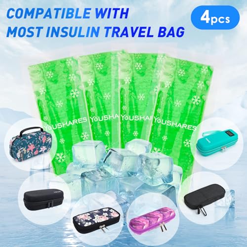 Image of YOUSHARES TSA Approved Ice Packs for Insulin Cooler Travel Case - Reusable Small Freezer Packs for Medications, (4 Pcs, Green)