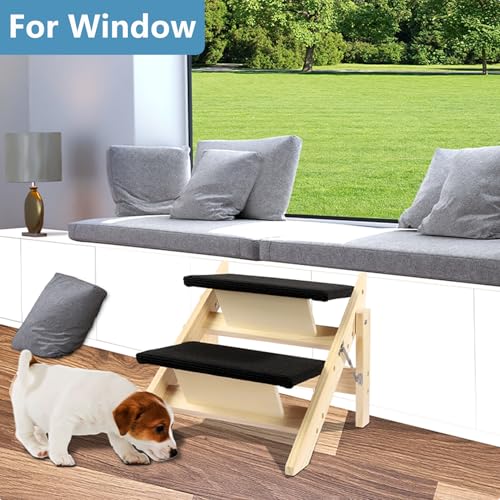 Umtiti 2-in-1 Faltbare Holz-Hunderampe mit 2 Stufen, Haltbare Holz-Hundetreppe/Haustierstufen für kleine bis mittlere Hunde, Haustiertreppe-DE