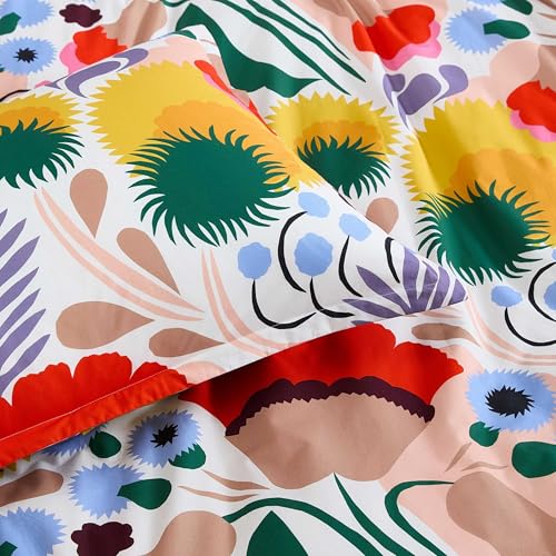 Image of MARIMEKKO - King Duvet Cover Set, Cotton Percale Reversible Bedding with Matching Shams, Floral Home Decor (Ojakellukka Multicolor, King)
