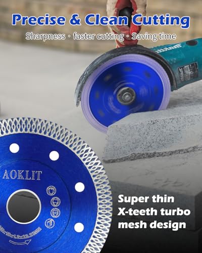 AOKLIT 4.5 inch Super Thin Diamond Tile Blade, 10 Pcs Tile Cutting Blade, Diamond Blade for Angle Grinder Cutting Porcelain Tile Granite Marbles (Blue) - Thumbnail 6