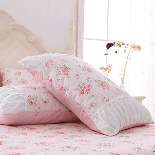 Lelva MMA-42 Romantic Roses Print Duvet Cover Set With Bed Skirt Pink Lace Ruffle Floral Shabby Chic Bedding Sets King 4 Piece thumb #7