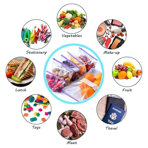 Image of Food Storage Slider Bags - 20 PCS | Expandable Bottom | Power Shield Technology For More Durability | Puncture Resistant & Open Design | Easy To Fill | Resealable Zipper Bags(Purple)(T-92)