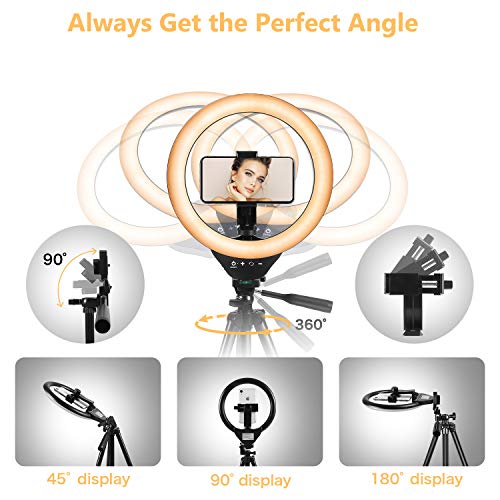 10” LED Selfie Ring Light with Stand and Phone Holder, Torjim Dimmable Circle Light for Photography, Makeup, Vlogging, Live Streaming, Camera Video Recording, Compatible with iPhone Android