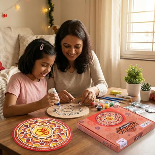 Image of HOBBY INDIA Lippan Art and Craft Materials Kit for Adults and Beginners I Premarked MDF Board Mandala Art Painting DIY Kit for Room Wall Hanging Office and Home Decoration (Mandala)